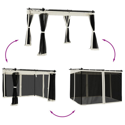 Gazebo con Pareti in Rete Crema 3x3 m in Acciaio | homemem39