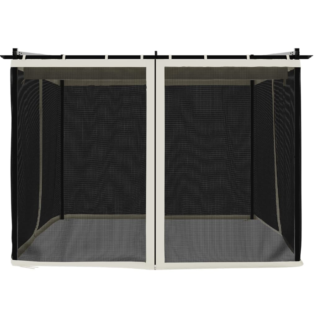 Gazebo con Pareti in Rete Crema 3x3 m in Acciaio