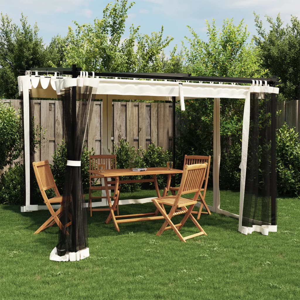 Gazebo con Pareti in Rete Crema 3x3 m in Acciaio | homemem39