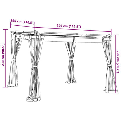 Gazebo con Pareti in Rete Antracite 3x3 m in Acciaio | homemem39
