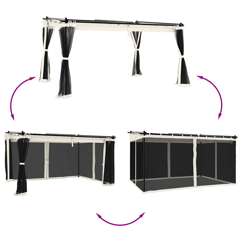 Gazebo con Pareti in Rete Crema 4x3 m in Acciaio | homemem39