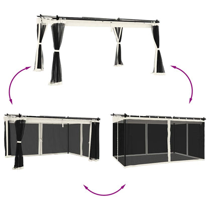 Gazebo con Pareti in Rete Crema 4x3 m in Acciaio | homemem39