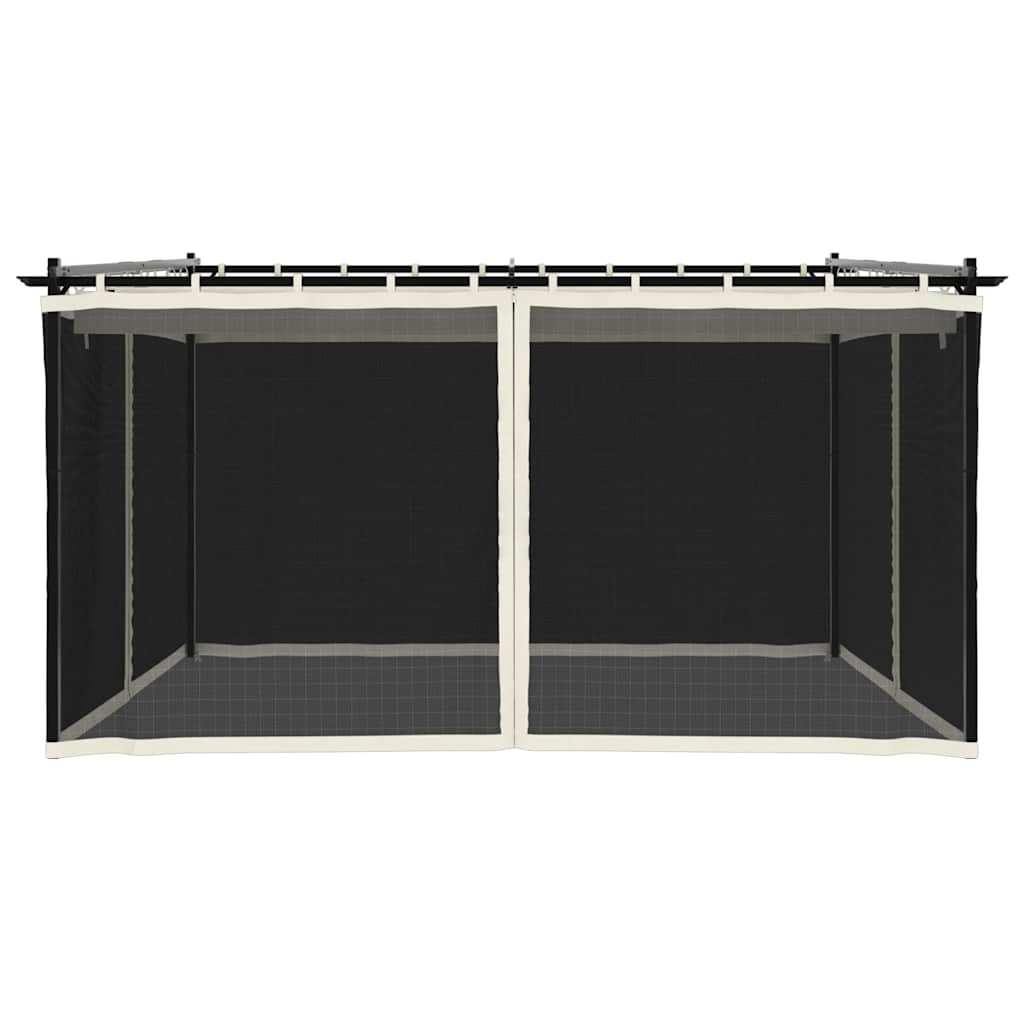 Gazebo con Pareti in Rete Crema 4x3 m in Acciaio