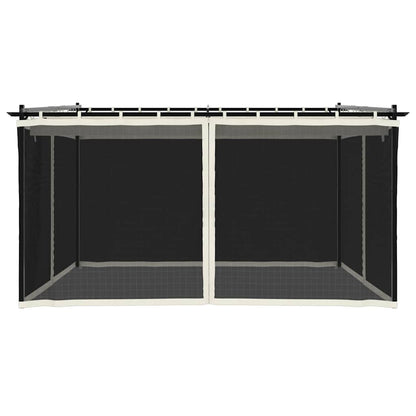 Gazebo con Pareti in Rete Crema 4x3 m in Acciaio