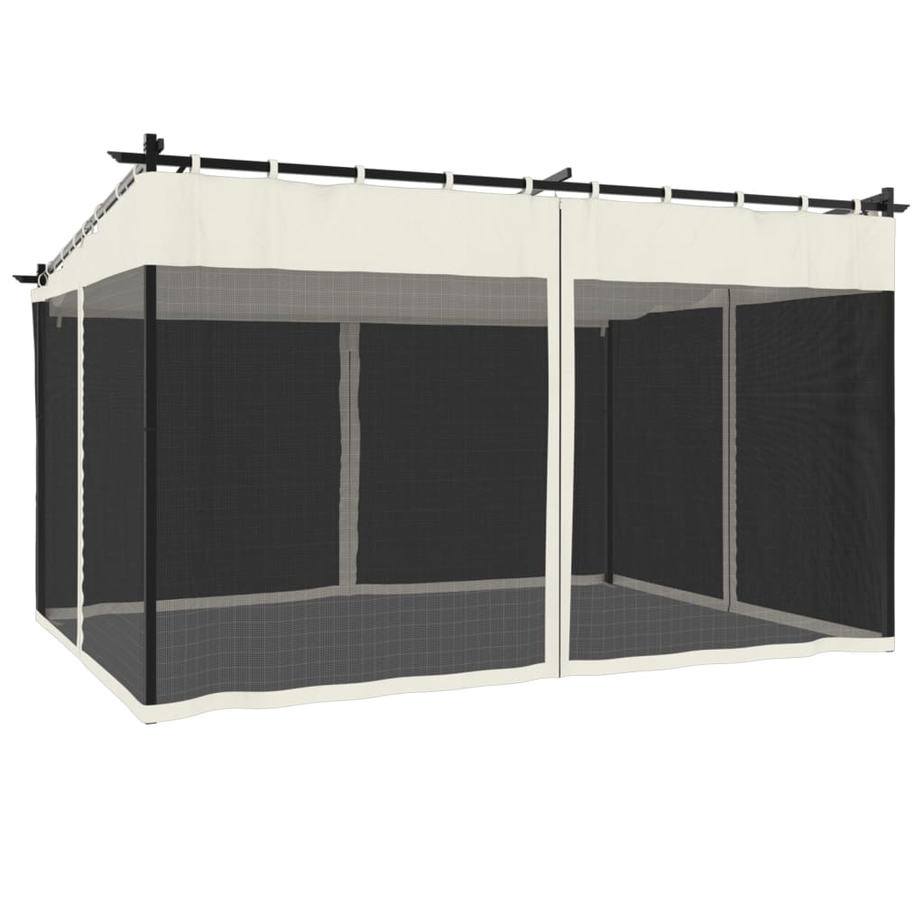 Gazebo con Pareti in Rete Crema 4x3 m in Acciaio | homemem39