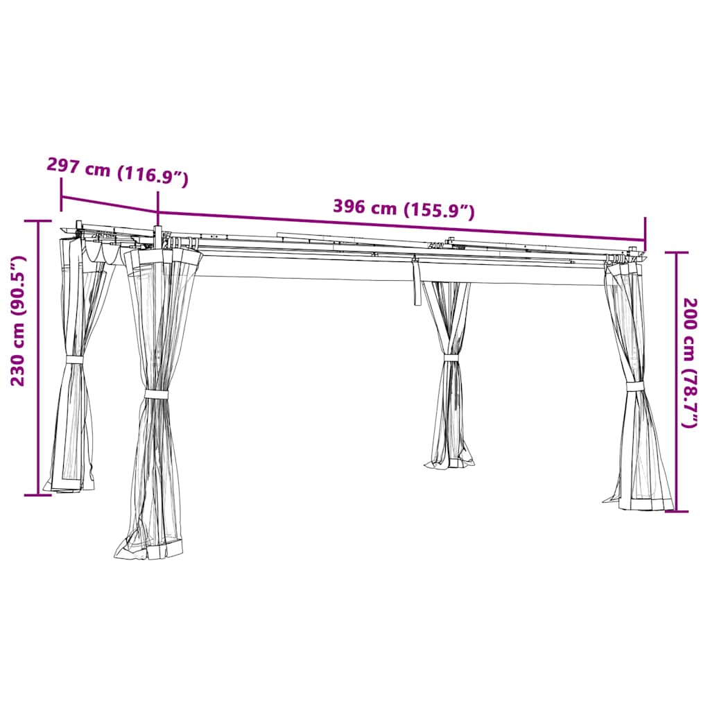 Gazebo con Pareti in Rete Crema 4x3 m in Acciaio | homemem39