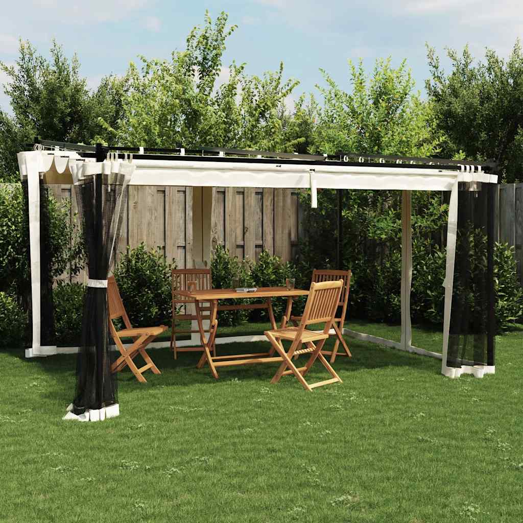 Gazebo con Pareti in Rete Crema 4x3 m in Acciaio | homemem39