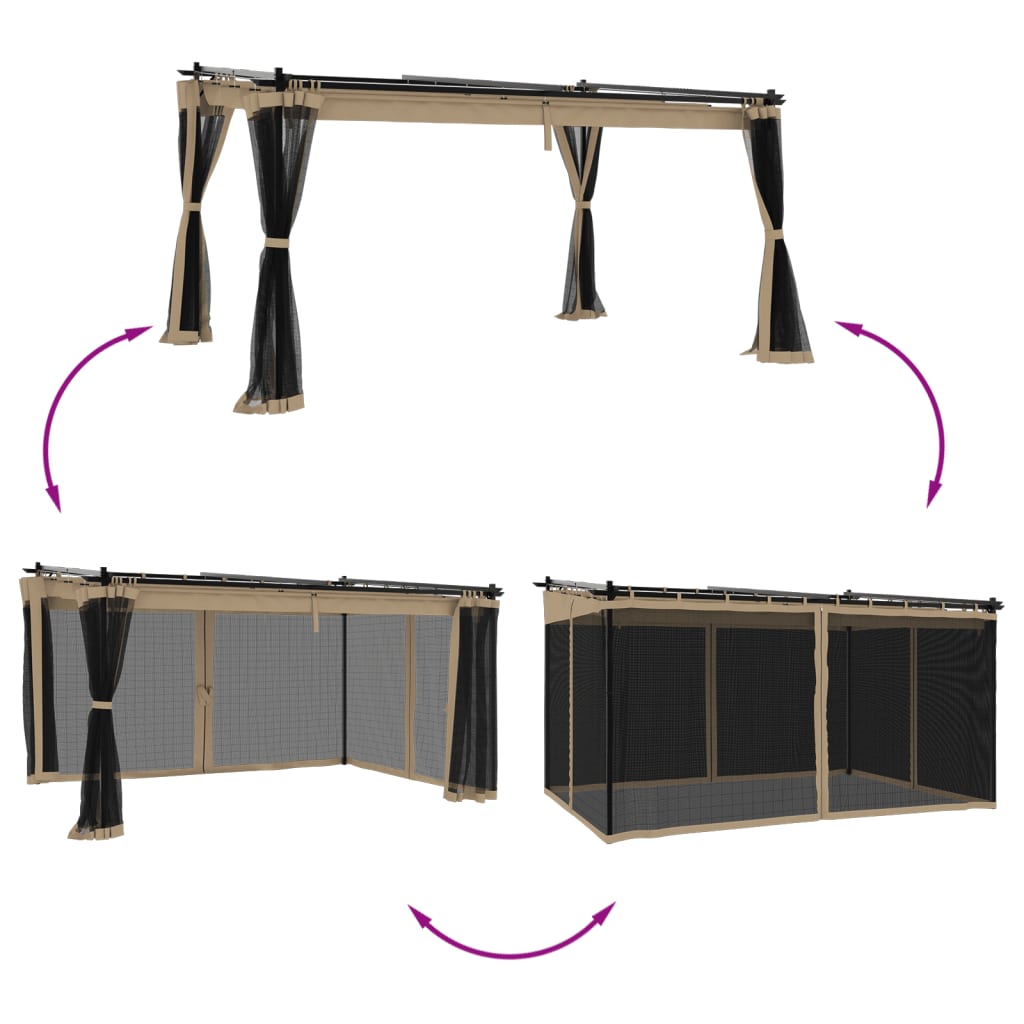 Gazebo con Pareti in Rete Tortora 4x3 m in Acciaio | homemem39