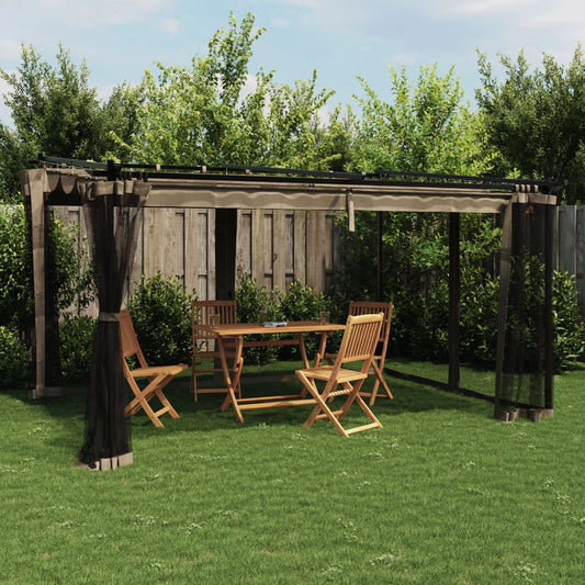 Gazebo con Pareti in Rete Tortora 4x3 m in Acciaio | homemem39