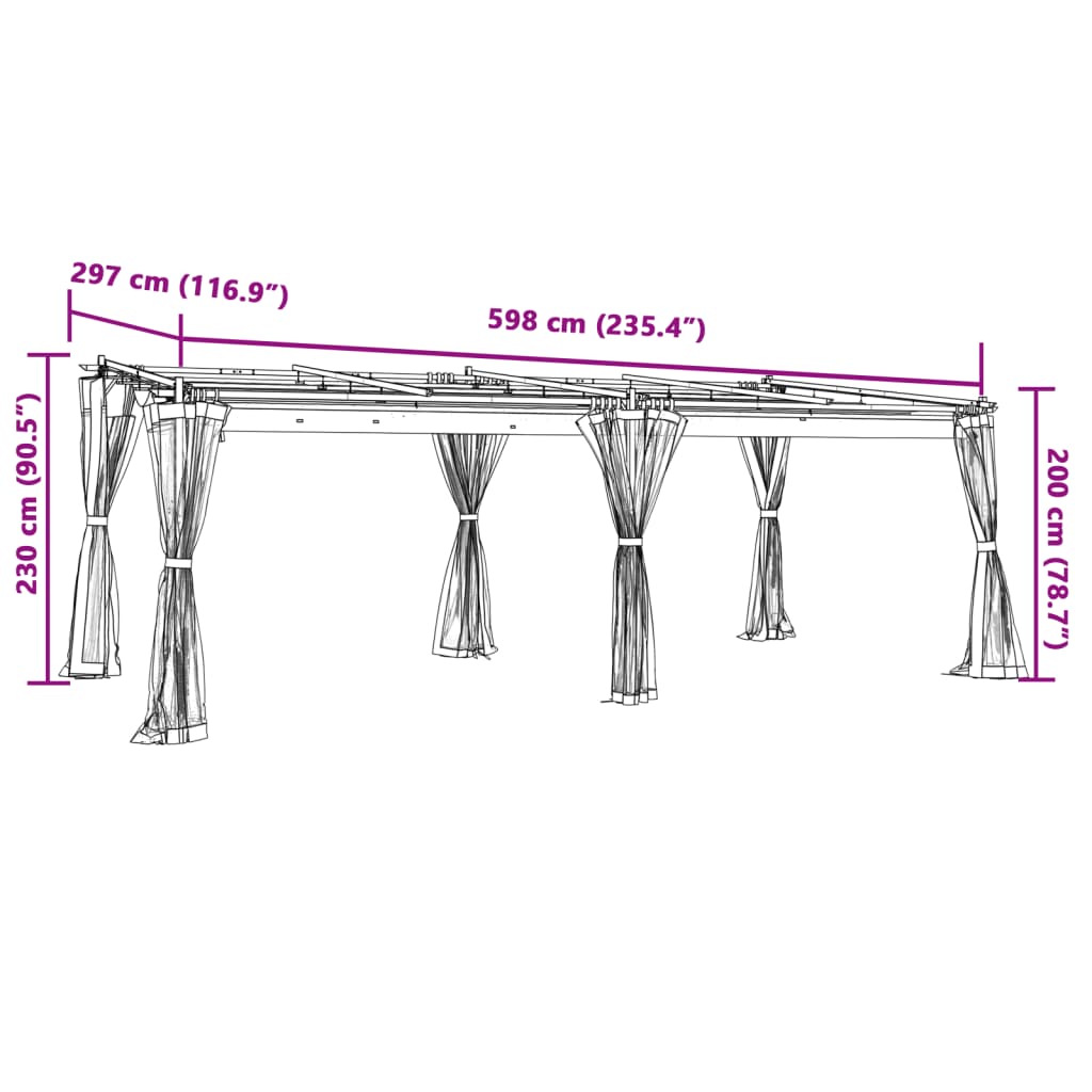 Gazebo con Pareti in Rete Crema 6x3 m in Acciaio | homemem39