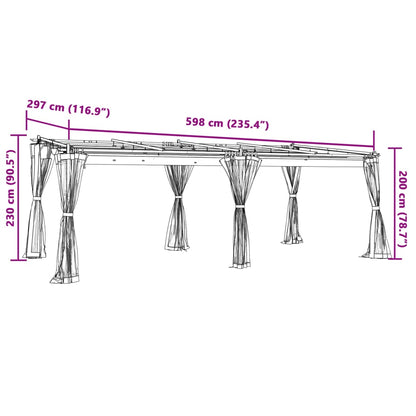 Gazebo con Pareti in Rete Crema 6x3 m in Acciaio | homemem39