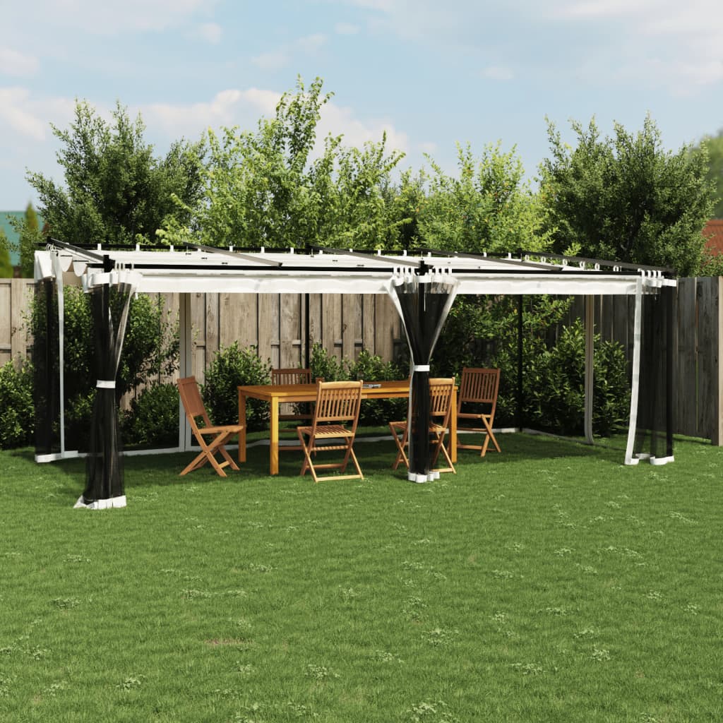 Gazebo con Pareti in Rete Crema 6x3 m in Acciaio | homemem39