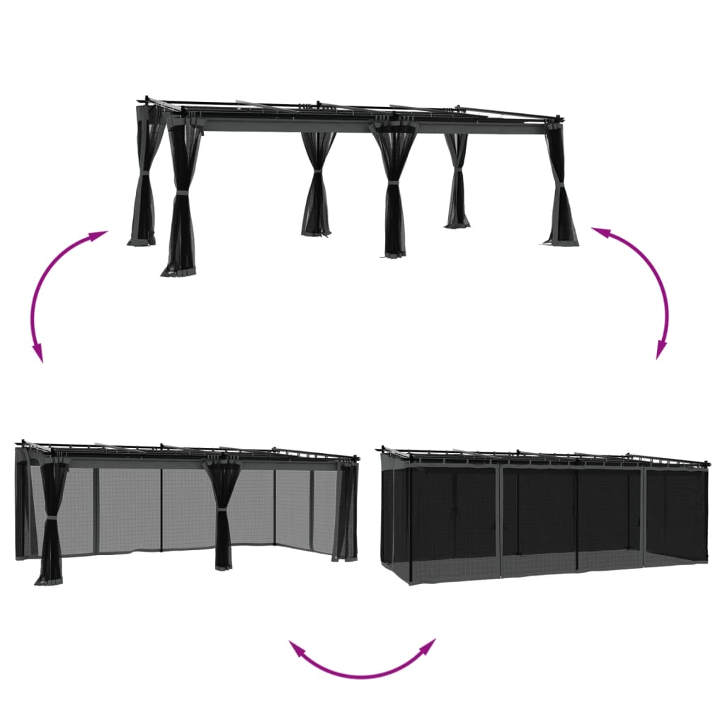 Gazebo con Pareti in Rete Antracite 6x3 m in Acciaio | homemem39