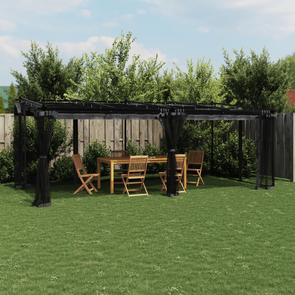 Gazebo con Pareti in Rete Antracite 6x3 m in Acciaio | homemem39