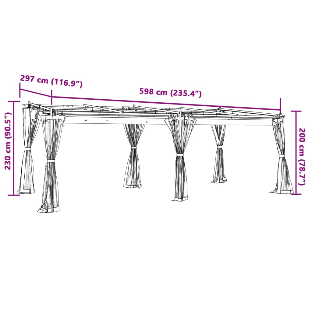 Gazebo con Pareti in Rete Tortora 6x3 m in Acciaio | homemem39