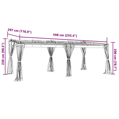 Gazebo con Pareti in Rete Tortora 6x3 m in Acciaio