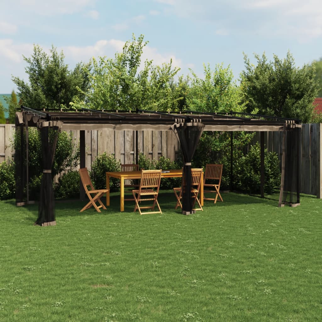 Gazebo con Pareti in Rete Tortora 6x3 m in Acciaio | homemem39