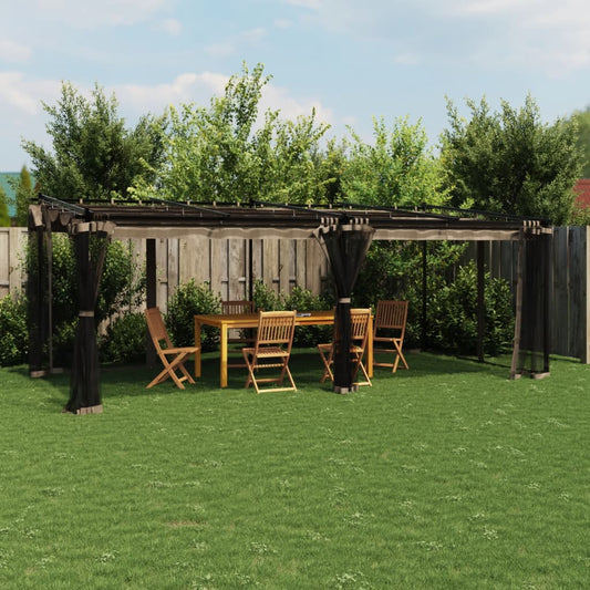 Gazebo con Pareti in Rete Tortora 6x3 m in Acciaio | homemem39