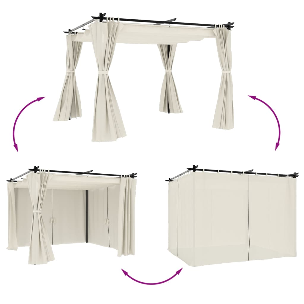 Gazebo con Tende Crema 3x3 m in Acciaio | homemem39