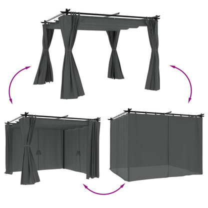 Gazebo con Tende Antracite 3x3 m in Acciaio