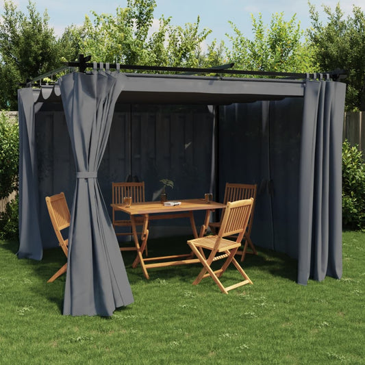 Gazebo con Tende Antracite 3x3 m in Acciaio | homemem39