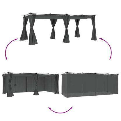 Gazebo con Tende Antracite 6x3 m in Acciaio | homemem39