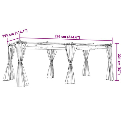 Gazebo con Tende Antracite 6x3 m in Acciaio | homemem39