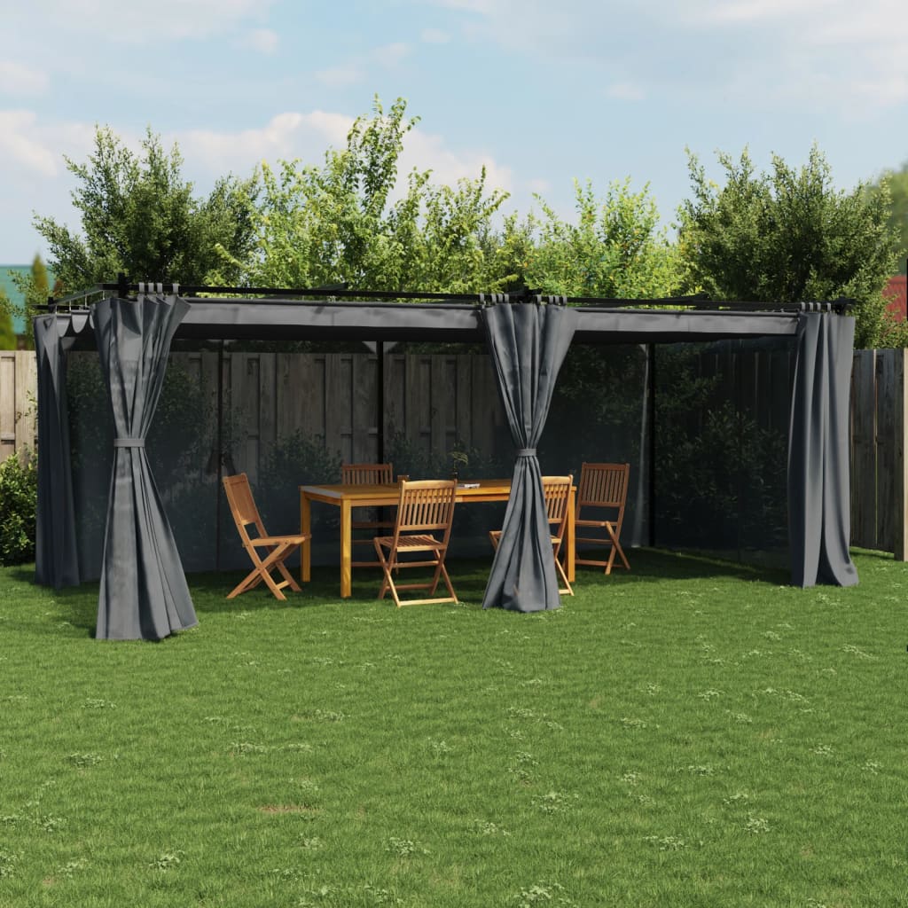 Gazebo con Tende Antracite 6x3 m in Acciaio | homemem39