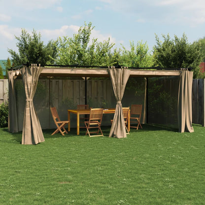Gazebo con Tende Tortora 6x3 m in Acciaio | homemem39