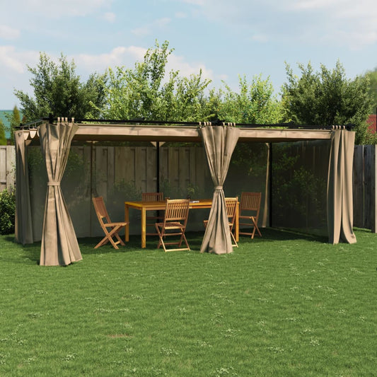 Gazebo con Tende Tortora 6x3 m in Acciaio | homemem39