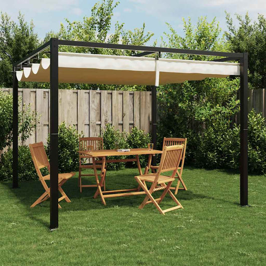 Gazebo da Giardino con Tetto Retrattile Crema 3x3m in Acciaio | homemem39