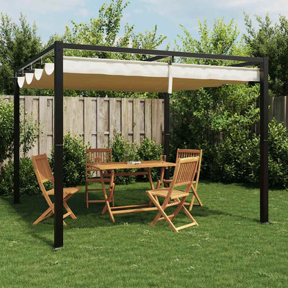 Gazebo da Giardino con Tetto Retrattile Crema 3x3m in Acciaio