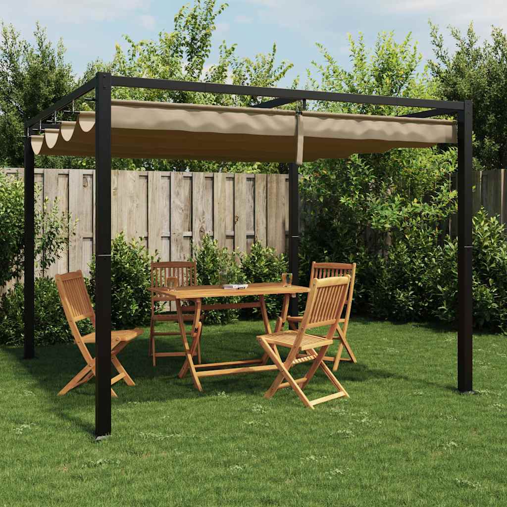 Gazebo da Giardino con Tetto Retrattile Tortora 3x3 m Acciaio | homemem39