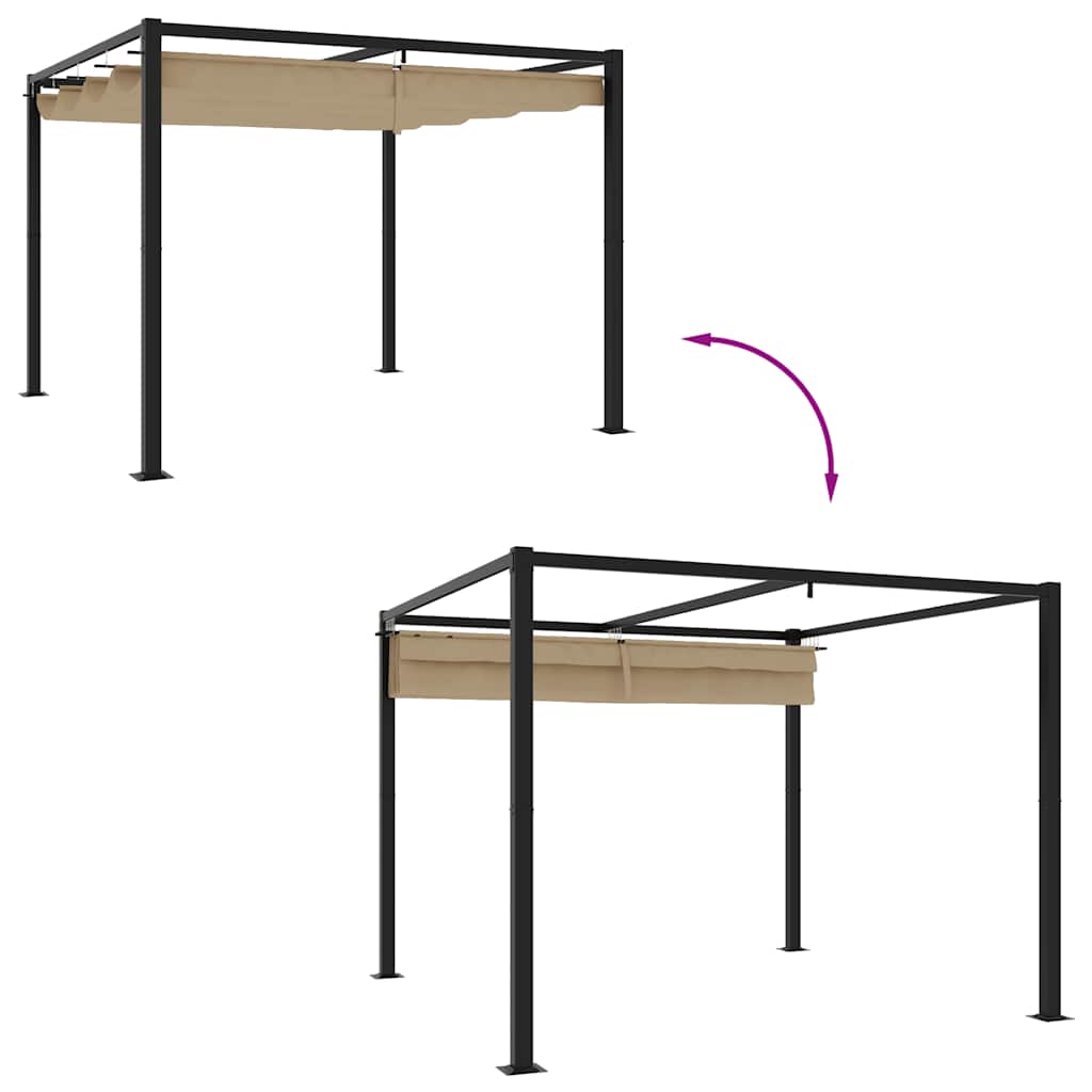 Gazebo da Giardino con Tetto Retrattile Tortora 3x3 m Acciaio | homemem39