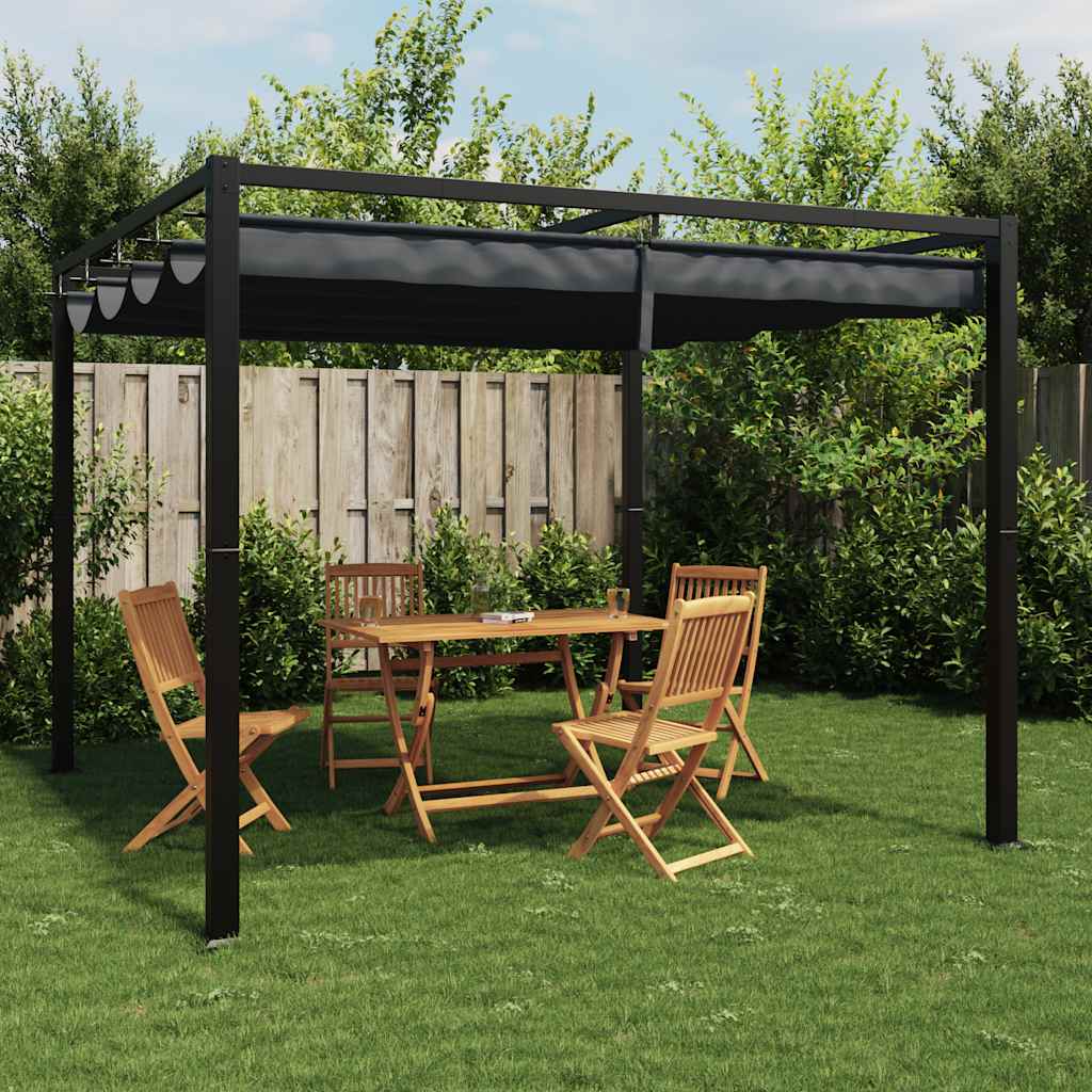 Gazebo da Giardino con Tetto Retrattile Antracite 3x3 m Acciaio | homemem39