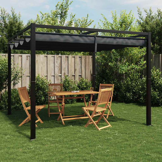 Gazebo da Giardino con Tetto Retrattile Antracite 3x3 m Acciaio | homemem39