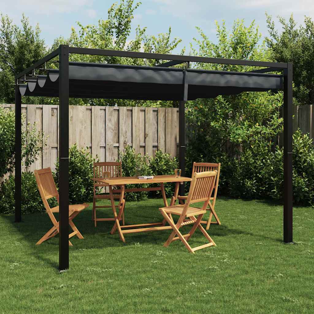 Gazebo da Giardino con Tetto Retrattile Antracite 3x3 m Acciaio
