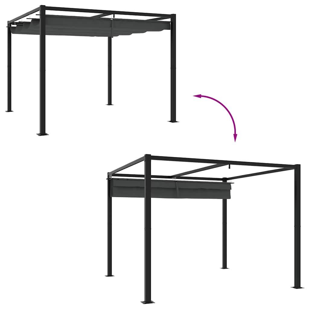 Gazebo da Giardino con Tetto Retrattile Antracite 3x3 m Acciaio | homemem39