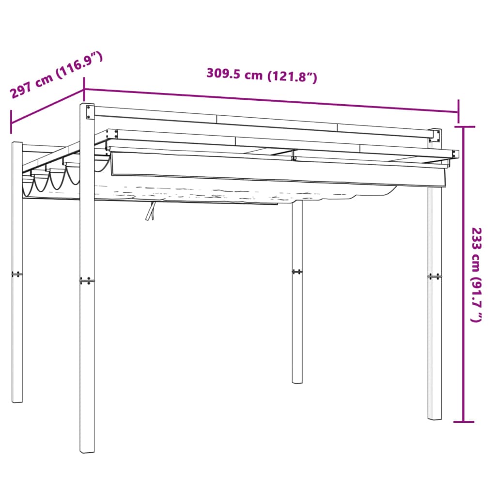 Gazebo da Giardino con Tetto Retrattile Tortora 3x3 m Alluminio