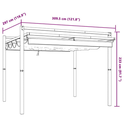 Gazebo da Giardino con Tetto Retrattile Tortora 3x3 m Alluminio