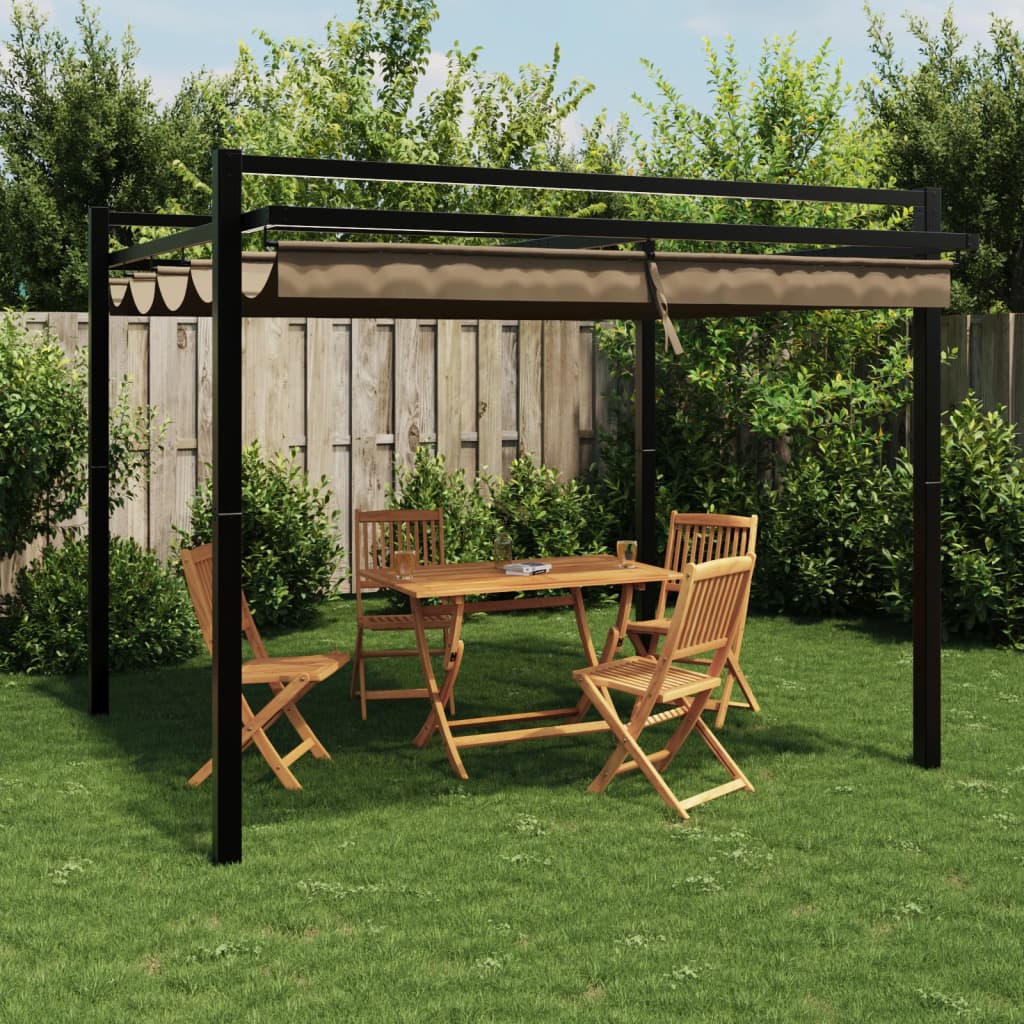 Gazebo da Giardino con Tetto Retrattile Tortora 3x3 m Alluminio | homemem39