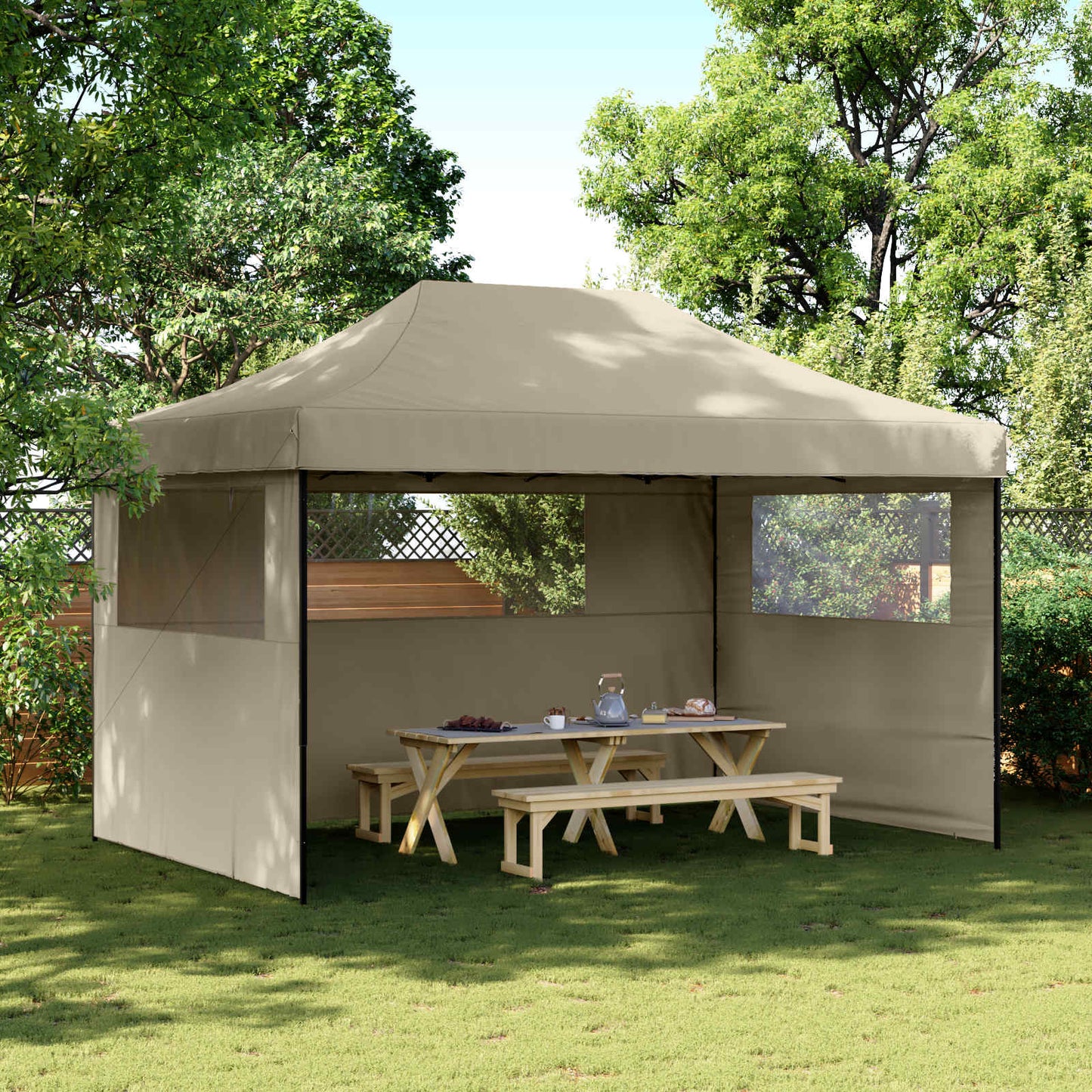 Tendone per Feste Pieghevole Pop-Up con 3 Pareti Tortora | homemem39