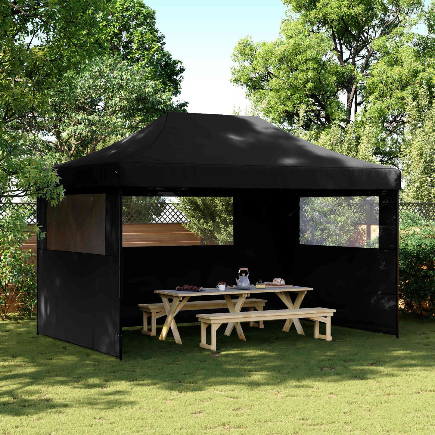 Tendone per Feste Pieghevole Pop-Up con 3 Pareti Nero | homemem39