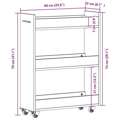 Mobile con Ruote Nero 60x22x79 cm in Legno Multistrato