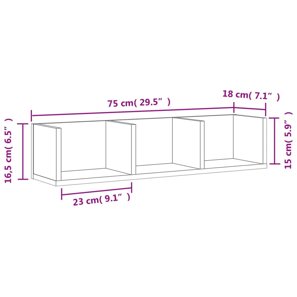 Armadietto a Muro Nero 75x18x16,5 cm in Legno Multistrato