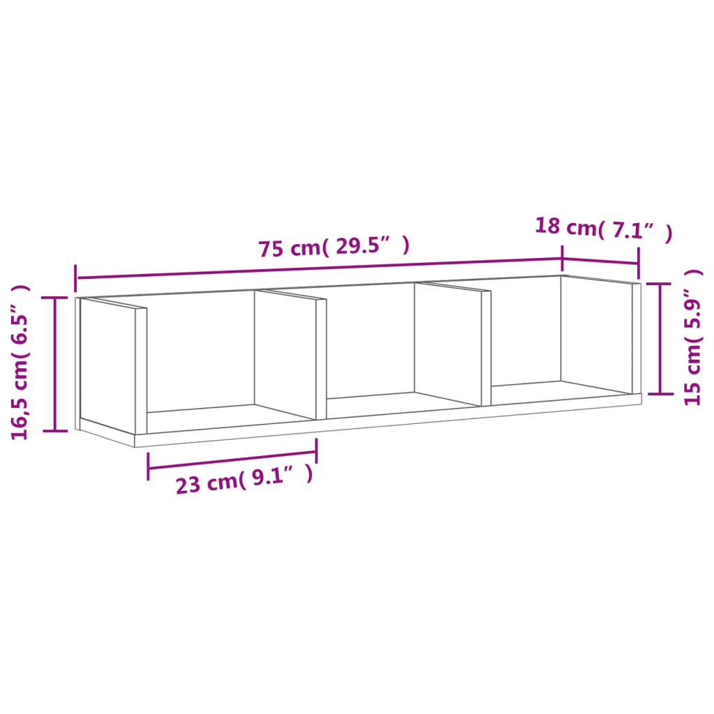 Mobili Parete 2 pz Grigio Cemento 75x18x16,5 cm in Multistrato | homemem39