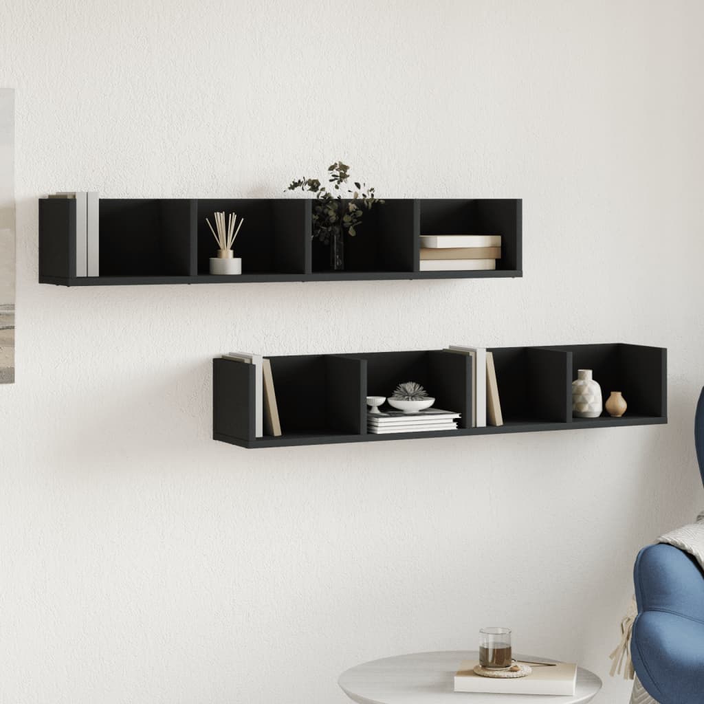 Mobili Parete 2 pz Neri 99x18x16,5 cm in Legno Multistrato | homemem39