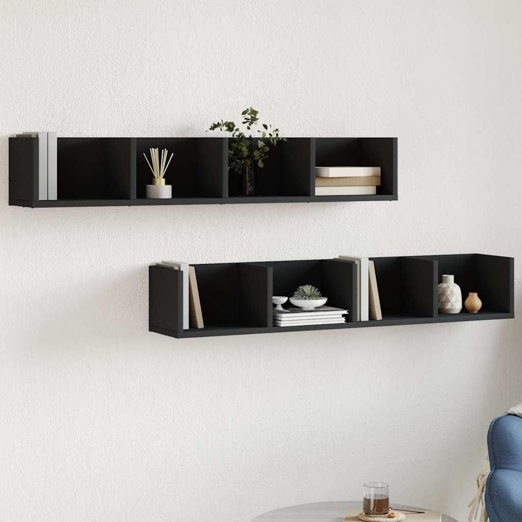Mobili Parete 2 pz Neri 99x18x16,5 cm in Legno Multistrato | homemem39