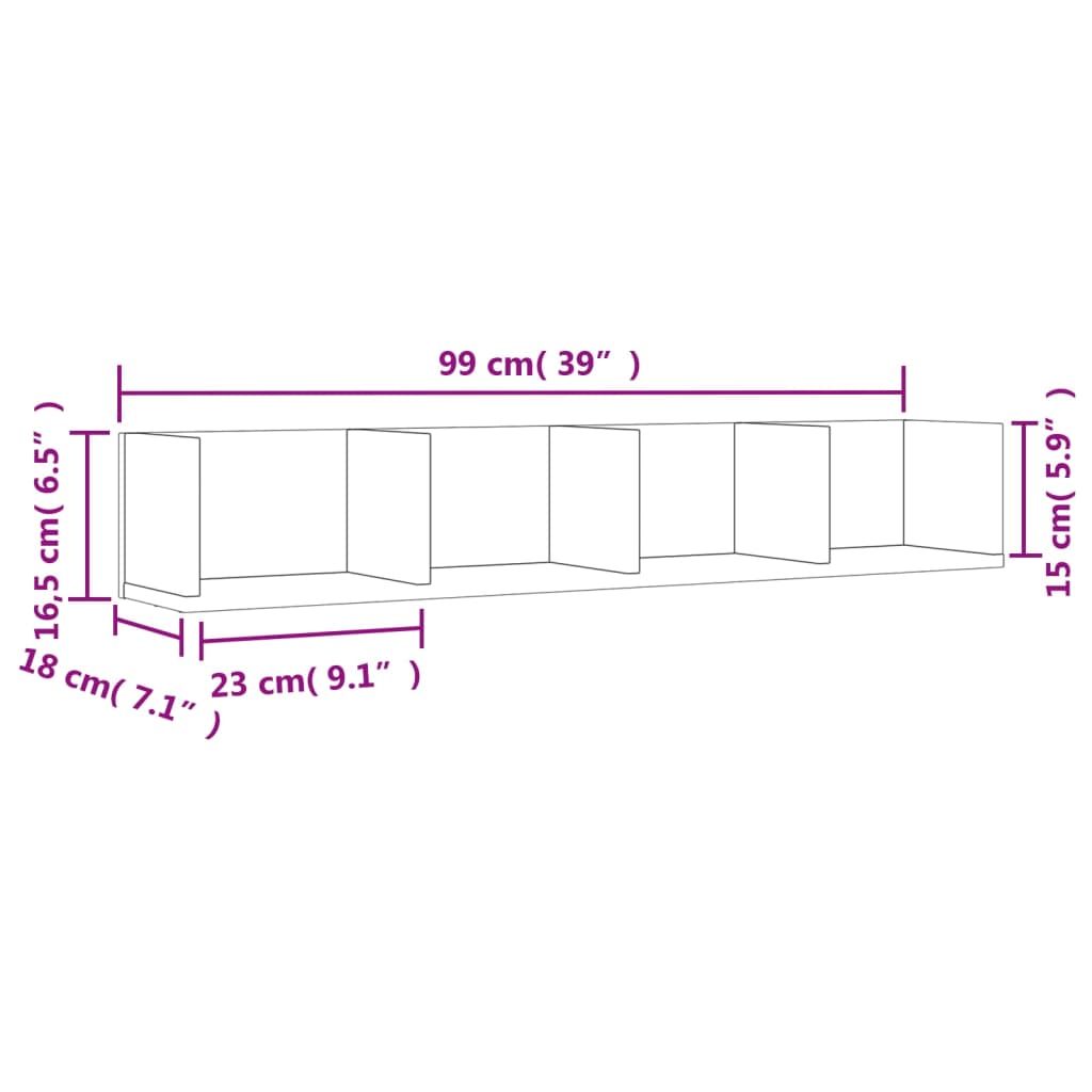 Armadietto a Muro Rovere Fumo 99x18x16,5cm in Legno Multistrato