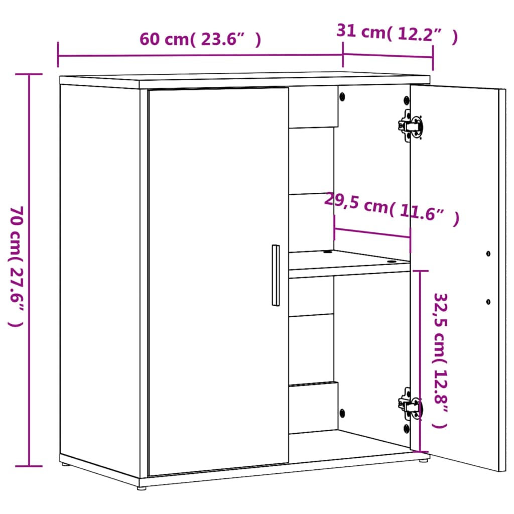 Credenza Nero 60x31x70 cm in Legno Multistrato